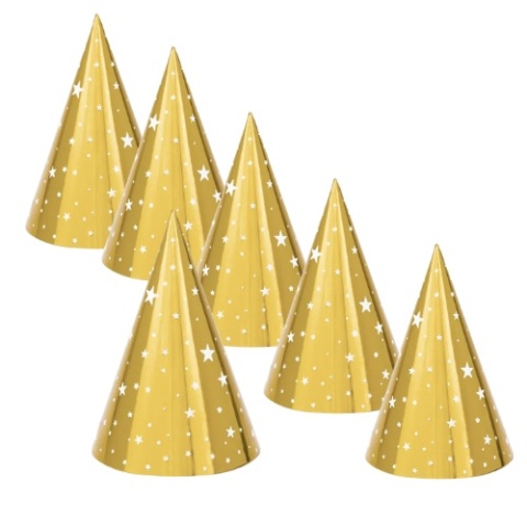 Czapeczki w Gwiazdki, złoty, 16cm_zestaw 6 sztuk