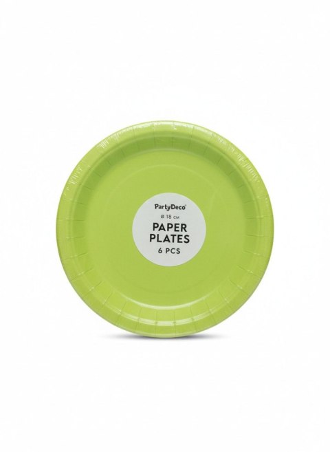 Partydeco Talerz jednorazowy jasno zielony papier śr. 180mm 6 szt Partydeco (TPP90-102)