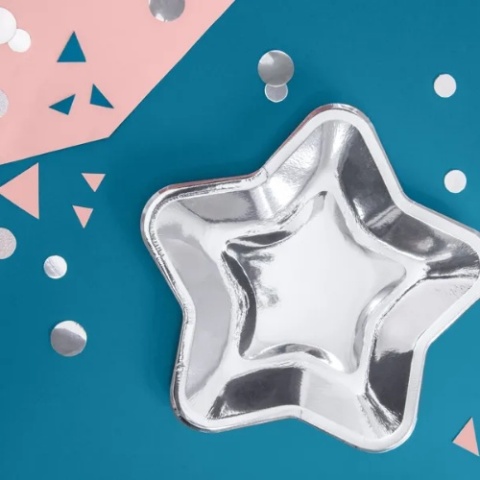 Talerzyki Gwiazdka gwiazda kolor SREBRNY 23cm / zestaw 6 sztuk