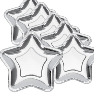 Talerzyki Gwiazdka gwiazda kolor SREBRNY 23cm / zestaw 6 sztuk
