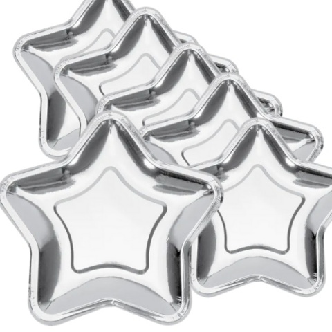 Talerzyki Gwiazdka gwiazda kolor SREBRNY 23cm / zestaw 6 sztuk