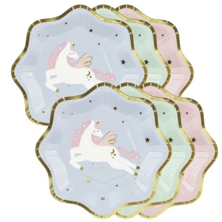 Talerzyki Jednorożec miks kolorów 18x18cm / zestaw 6 sztuk