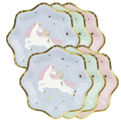 Talerzyki Jednorożec miks kolorów 18x18cm / zestaw 6 sztuk
