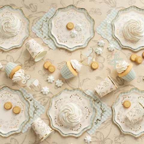 Talerzyki -KOLOR KREMOWY - beżowe KWIATY / 6 sztuk