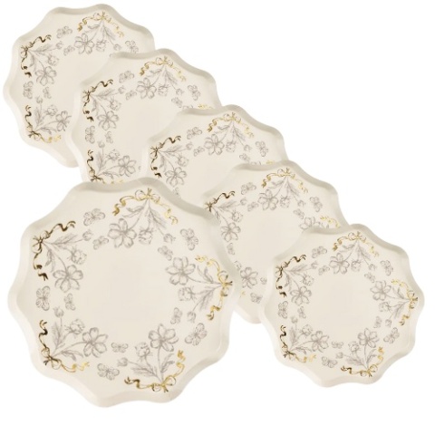 Talerzyki -KOLOR KREMOWY - beżowe KWIATY / 6 sztuk