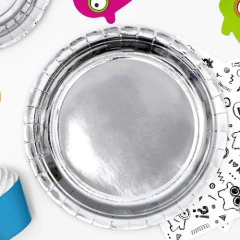 Talerzyki okrągłe papierowe srebrne