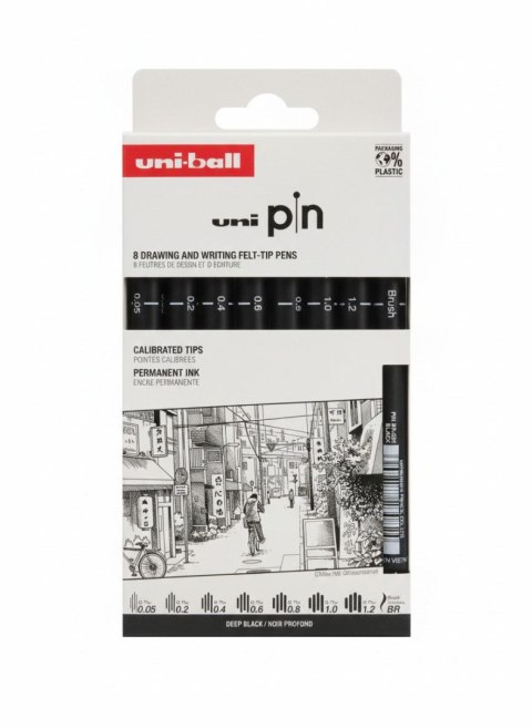 Uni Cienkopis kreślarski 005-12 8 szt ASP011 wkład czarny mixmm 1kol. Uni (206475)