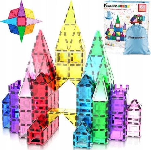 Orbico Sp. Z O.o. Klocki magnetyczne PICASSO TILES Zestaw 61 Elementów W Worku Orbico Sp. Z O.o. (PC61)
