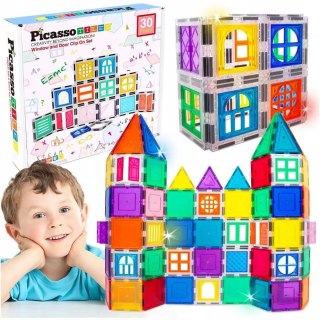 Orbico Sp. Z O.o. Klocki magnetyczne PICASSO TILES Zestaw Drzwi I Okien 30 Elementów Orbico Sp. Z O.o. (PT30)