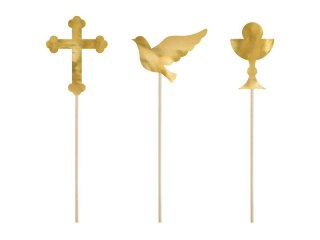 Partydeco Dekoracja na tort I Komunia Święta, złoty, 31,5cm Partydeco (KPT46-019M)