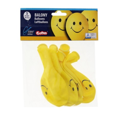 Godan Balon gumowy PREMIUM UŚMIECHY 5 szt żółty 300mm 12cal Godan (GS110/P178)