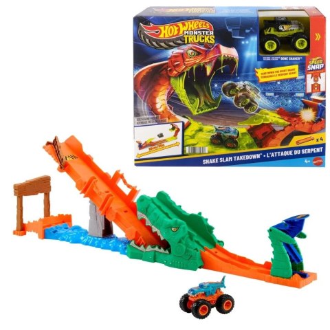 Hot Wheels Tor wyścigowy Monster Trucks PASZCZA KROKODYLA + samochód Hot Wheels (JJN45)