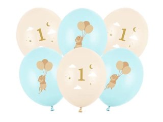 Partydeco Balon gumowy Myszki z cyferką 1, Light Blue mix Partydeco (SB14P-363-001J-6)
