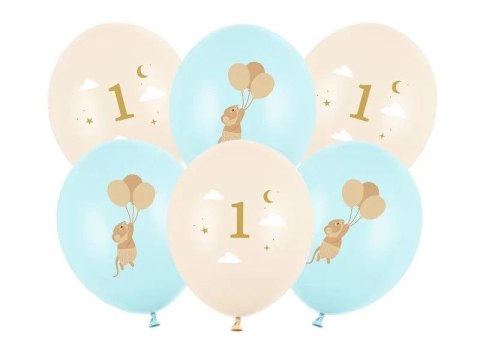 Partydeco Balon gumowy Myszki z cyferką 1, Light Blue mix Partydeco (SB14P-363-001J-6)
