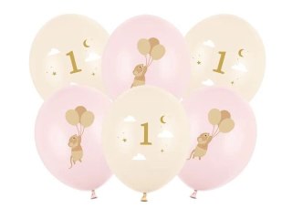 Partydeco Balon gumowy Myszki z cyferką 1, Pale Pink różowy 300mm Partydeco (SB14P-363-081B-6)