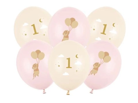 Partydeco Balon gumowy Myszki z cyferką 1, Pale Pink różowy 300mm Partydeco (SB14P-363-081B-6)