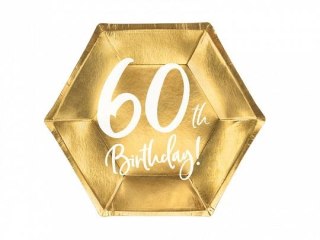 Partydeco Talerz jednorazowy złoty 60 urodziny papier śr. 200mm 6 szt Partydeco (TPP73-60-019M)