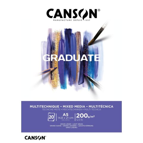 Canson Blok rysunkowy Mix Media Graduate A5 biały 200g 20k Canson (400110376)