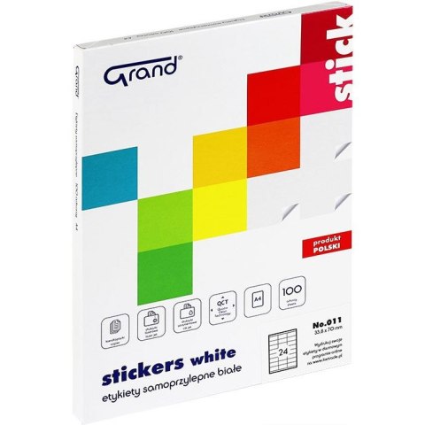 Grand Etykieta samoprzylepna A4 biała [mm:] 70x33,8 Grand (011)