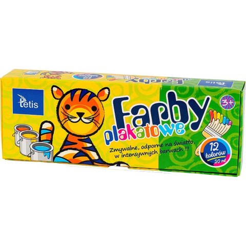 Tetis Farby plakatowe kolor: różne 20ml 12 kolor. Tetis (KF001-D)