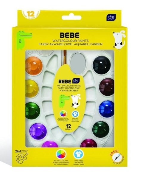 Bebe Farby akwarelowe z paletką i pędzelkiem 12 kolor. Bebe