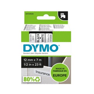 Dymo Taśma Dymo D1 9mm x 7m biała/czarny nadruk