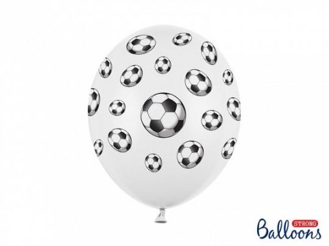 Partydeco Balon gumowy Piłki nożne, Pastel P. White (1 op. / 50 szt.) biało-czarny 300mm 12cal Partydeco (SB14P-116-008)
