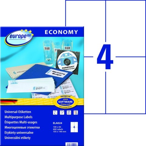 Avery Zweckform Etykieta samoprzylepna A4 Economy Europe100 biały [mm:] 105x148,5 Avery Zweckform (ELA024)