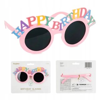 Partydeco Okulary Happy Birthday, 18.5x7.5 cm, różowy Partydeco (okr36)