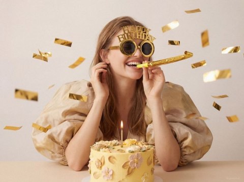 Partydeco Okulary Happy Birthday, 18.5x7.5 cm, złoty Partydeco (okr34-019)